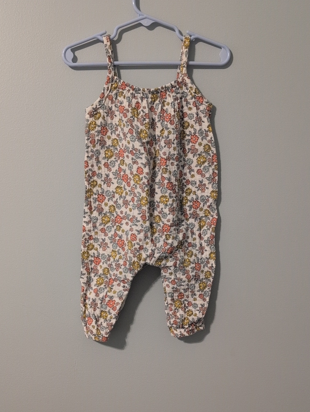 BearPaw White Floral Baby Romper with Pink, Yellow & Gray Accents